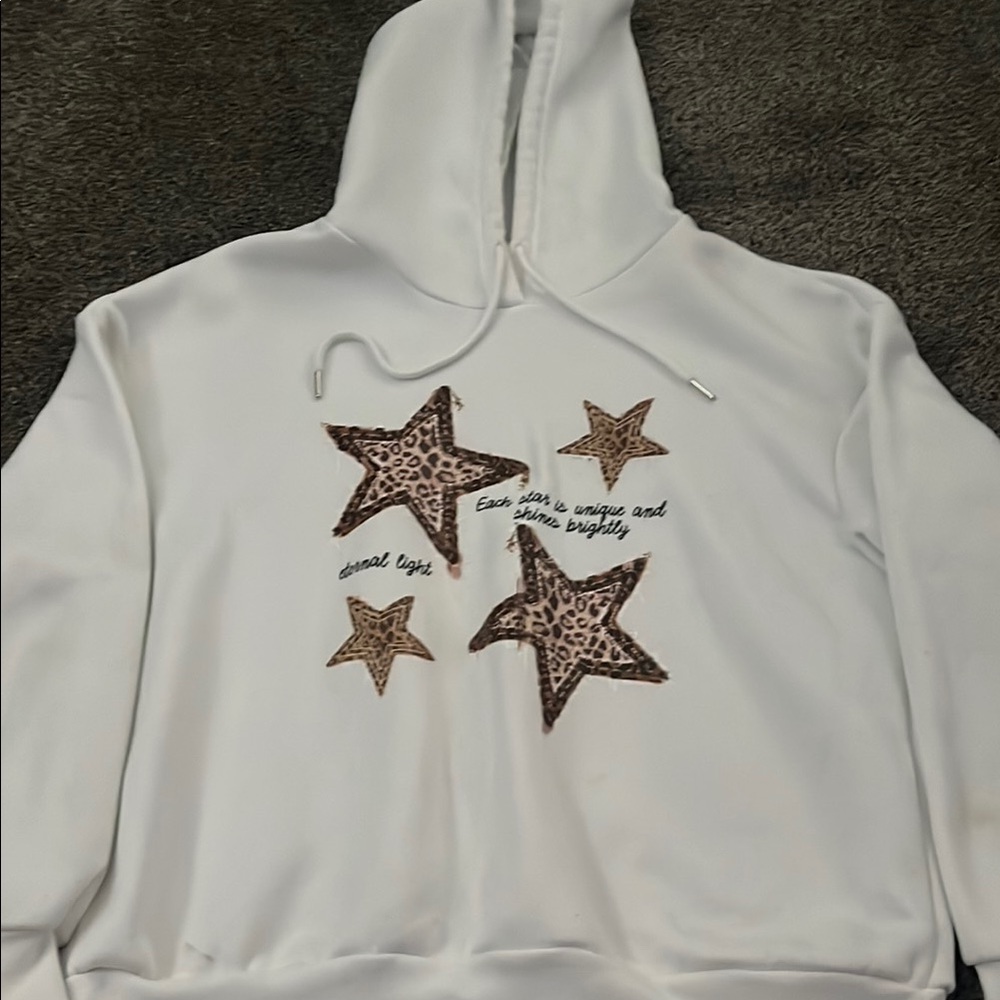 White Hoodie with Leopard Star Design